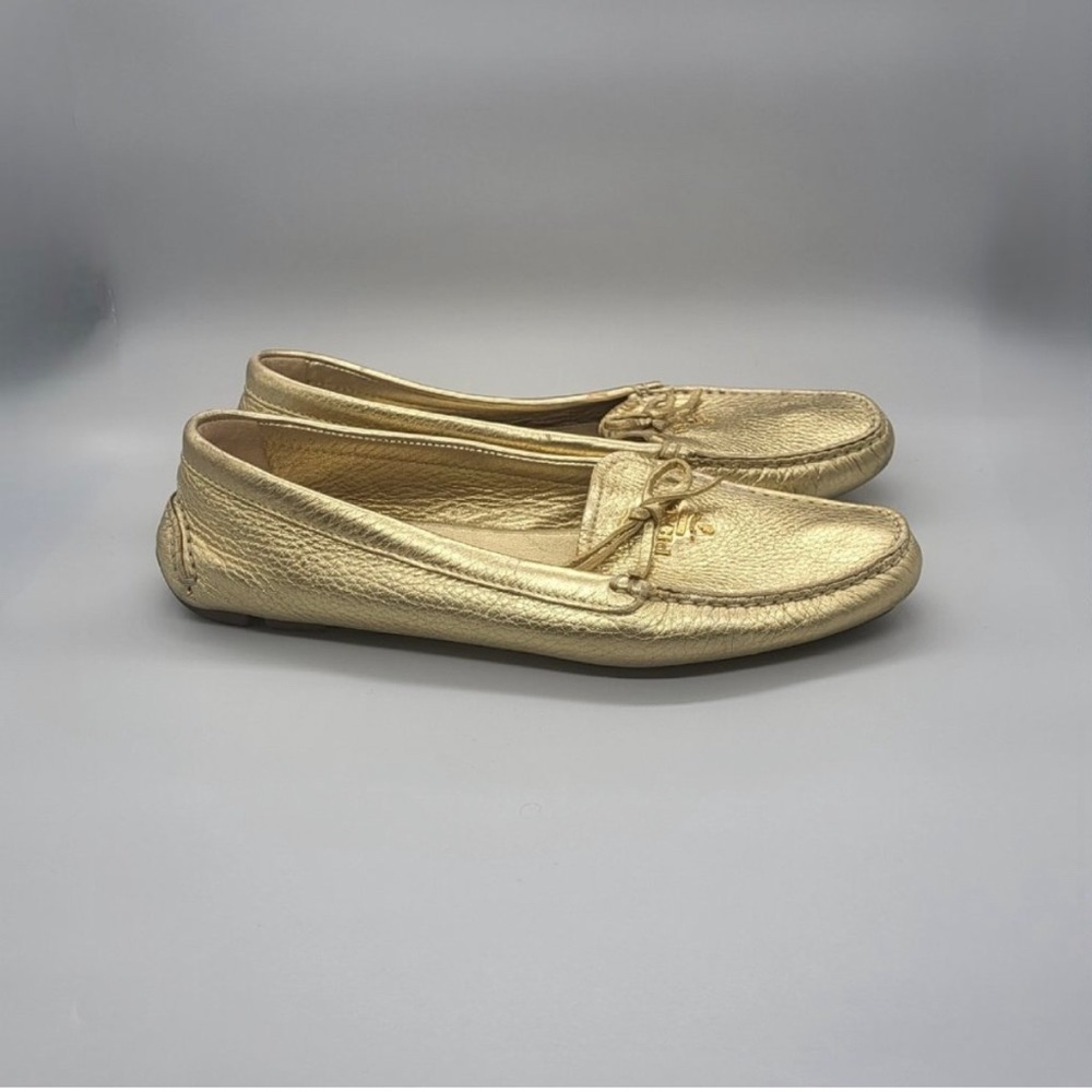 Prada Gold leather Logo driving loafers authentic - Picture 10 of 10
